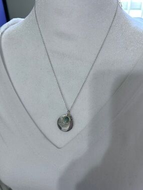 Silpada retired Silver Disc Necklace with Aqua Gem by